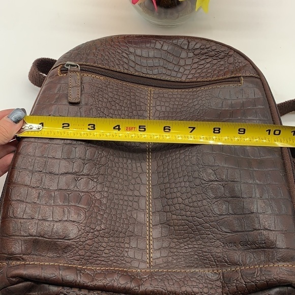 Jack Georges Brown Leather Aligator Embossed Backpack. BRN1589B - Picture 5 of 13
